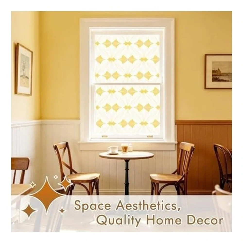 Set of 2 Frosted Glass Window Privacy Film 2pk Yellow Geometric Pattern UV Block